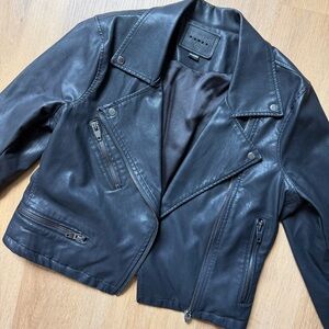 Blank NYC Black Leather Biker Jacket - Women's Cropped Moto Coat